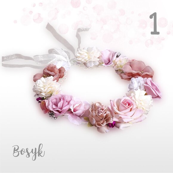 Dusty Rose Blush Baby Pink Ivory Lilac Flower Girl Crown-Spring floral Girl Halo - Picture 2 of 10